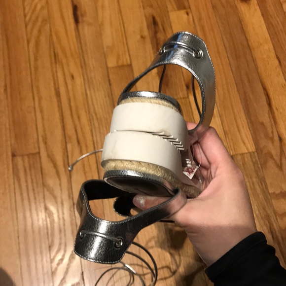 Lindy Wrap Metallic Lace up gladiator tie ankle Espadrilles Slides flat sandals - Picture 6 of 11